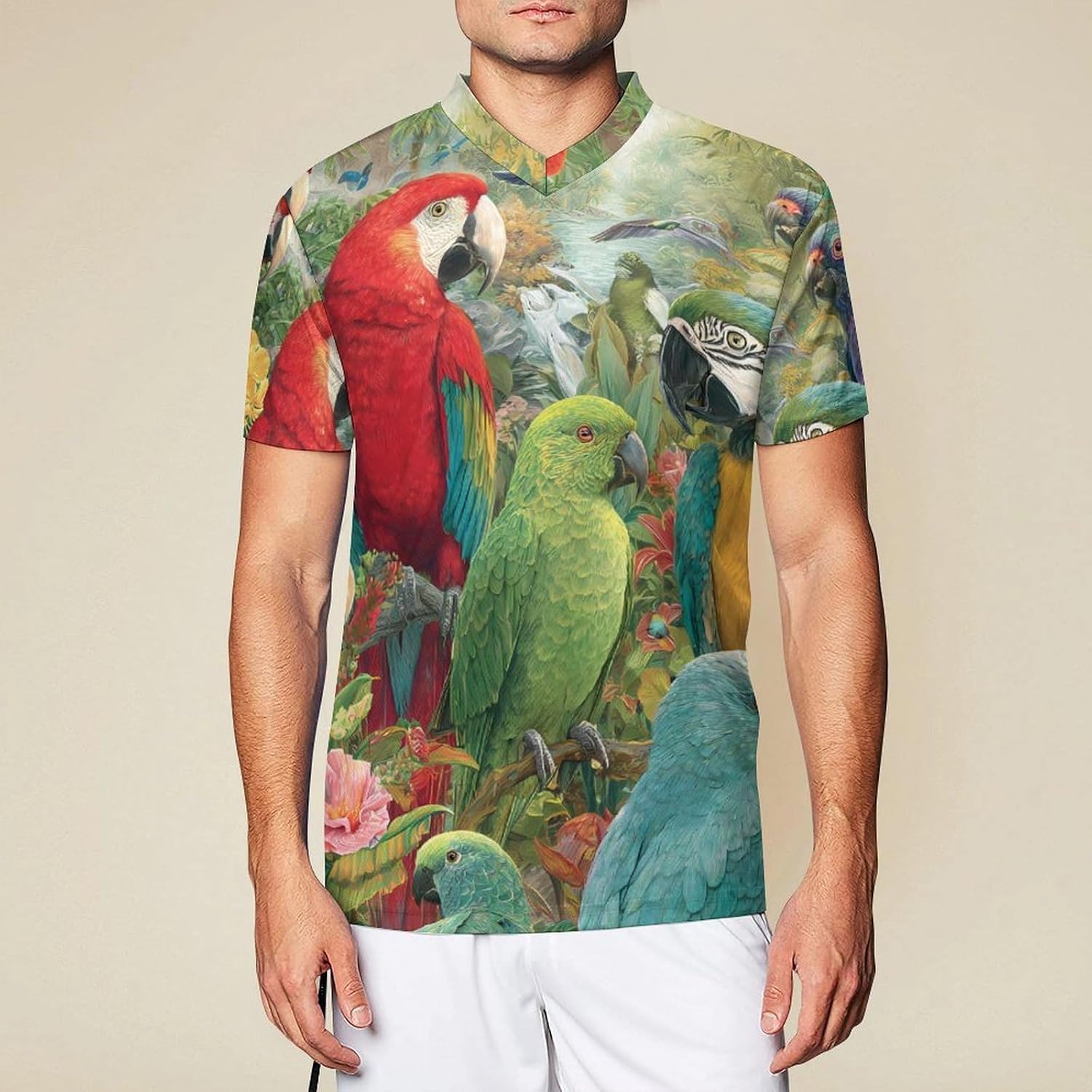 Parrot Bird Mens V Neck Soccer Jersey Quick Dry Breathable Short Sleeve T Shirt Sports Football Tops 6X-Large