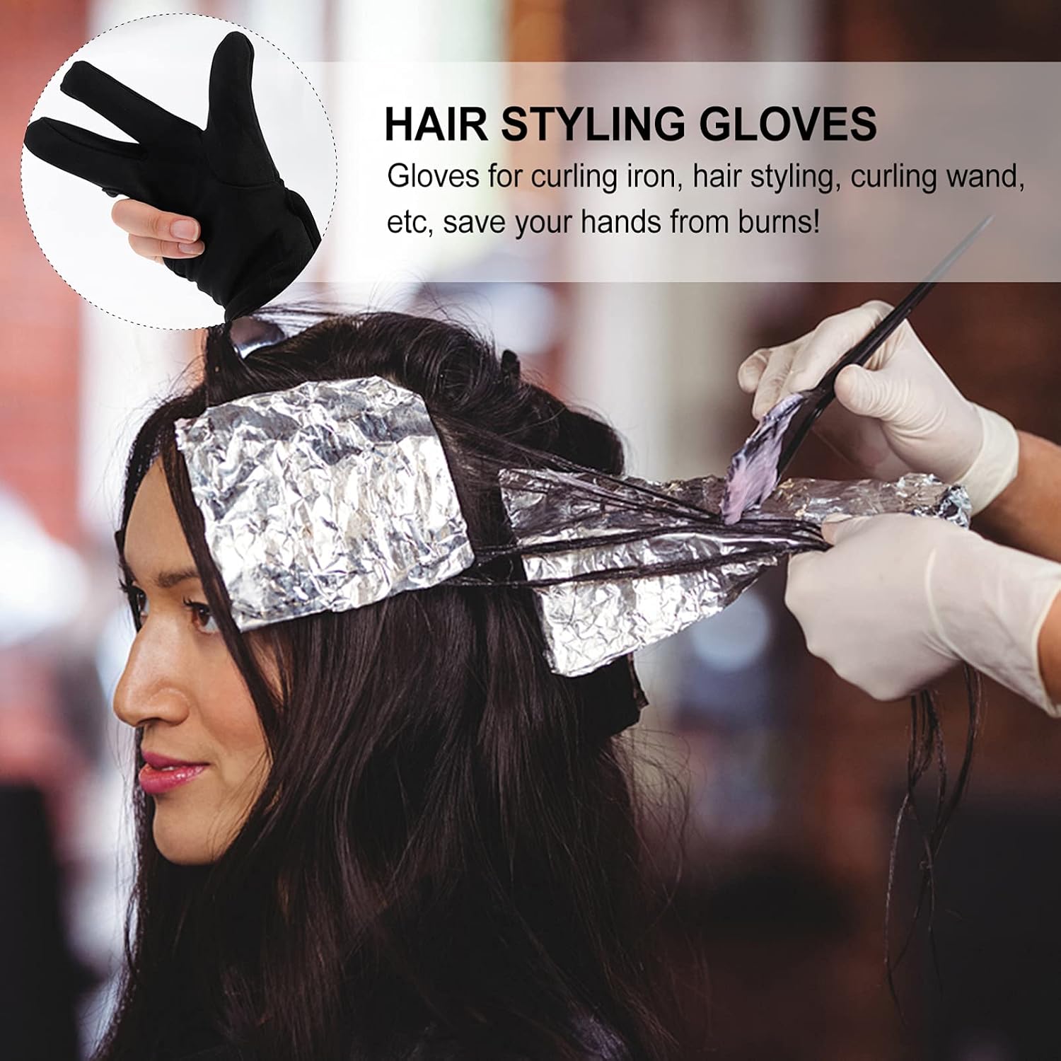 3pcs Reusable Heatproof Gloves Mitts Black Finger Protectors for Hair Curling Iron Straightener Steam Iron