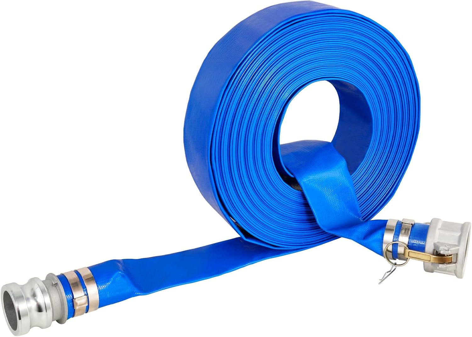 1.5" x 50 Ft Discharge Hose, Heavy Duty PVC Lay Flat Water Backwash Hose,Durable Pool Drain Hose with Aluminum CE Fittings for Water Pump And Filters
