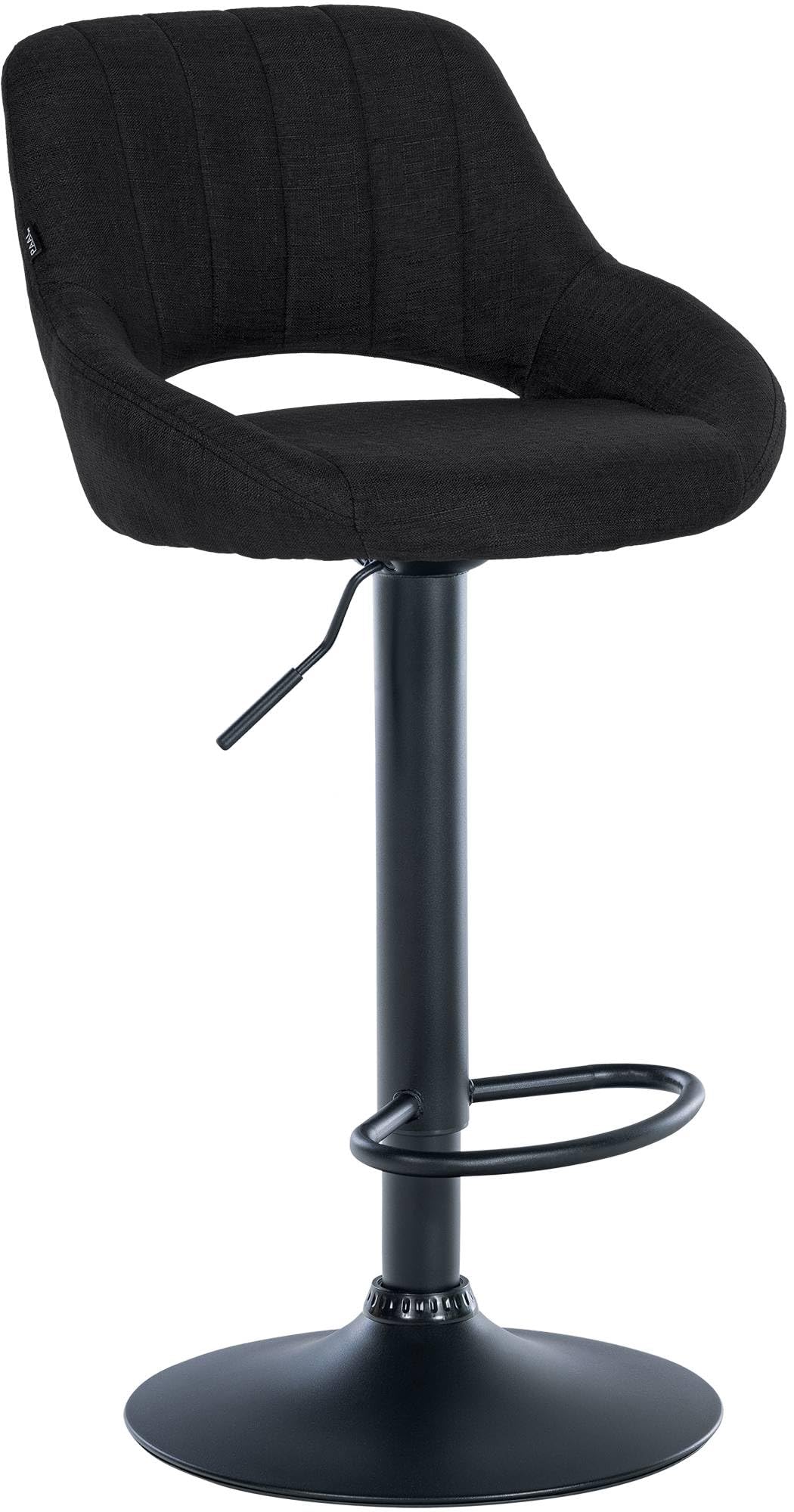 CLP Tabouret de Bar Milet reglable en Hauteur avec Dossier, Chaise de Bar rembourree en Tissu, pivotante, Structure Metallique, Couleur:Noir, Couleur du Cadre:Noir