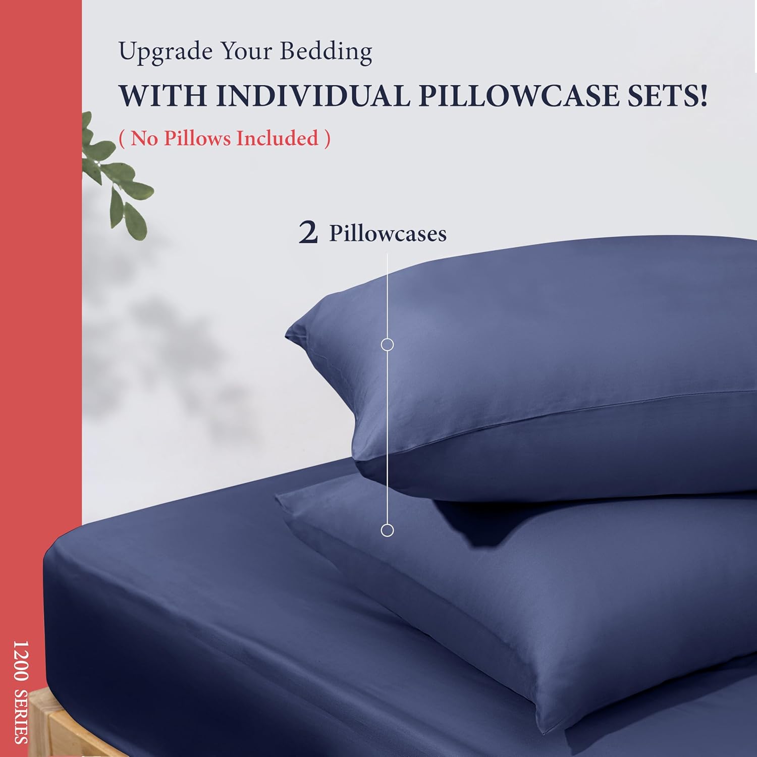 100% Egyptian Cotton Pillow Cases Standard/Queen Size Set of 2 - Luxury 1200 Series Signature Collection Pillow Cases (Navy Blue), Cotton Pillowcases Fits Standard & Queen Size Pillows