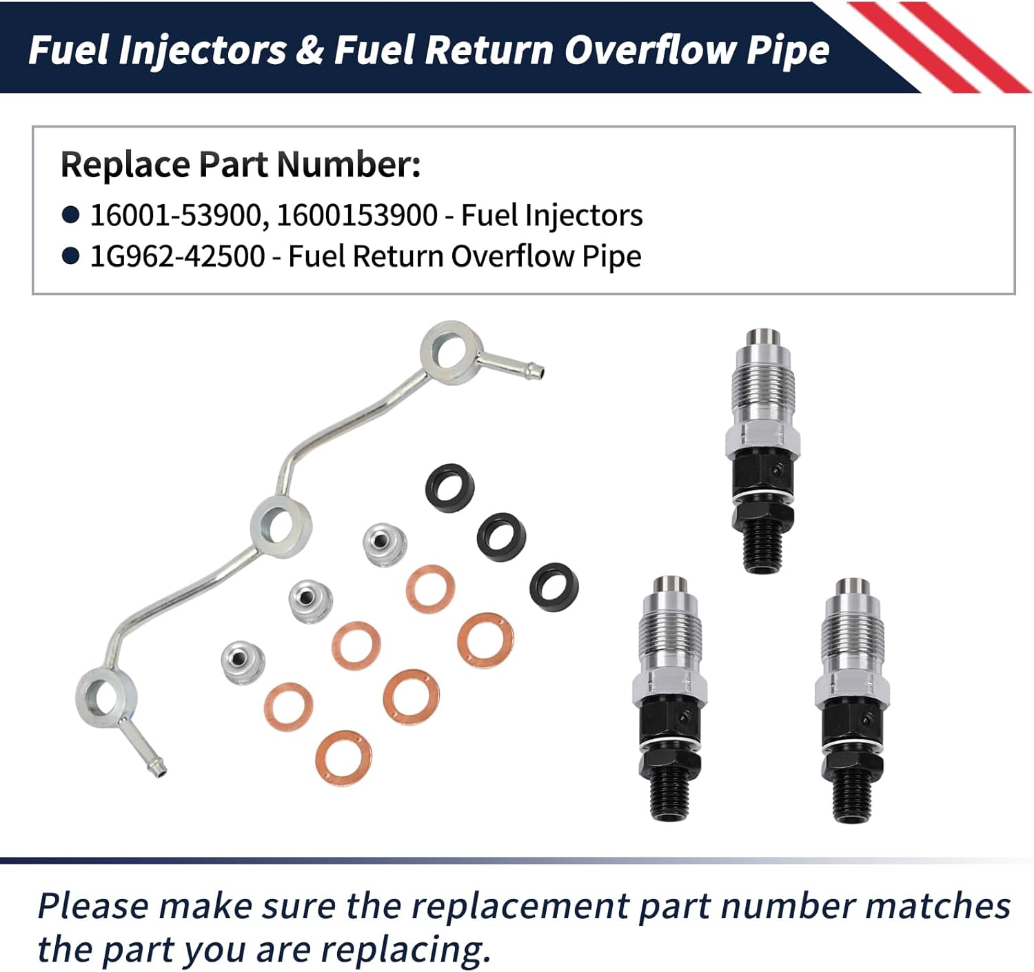 16001-53900 Fuel Injectors & Fuel Return Overflow Pipe Compatible with Kubota D722 D782 D902 Engine Replace 1600153900 1G962-42500
