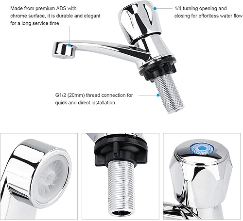 Miniatura 5 de Watris Veiyi Grifo de agua fría individual, grifo de agua ABS, grifo de agua fría, lavabo de baño Accesorios para fregadero de cocina G1/2 (0.787