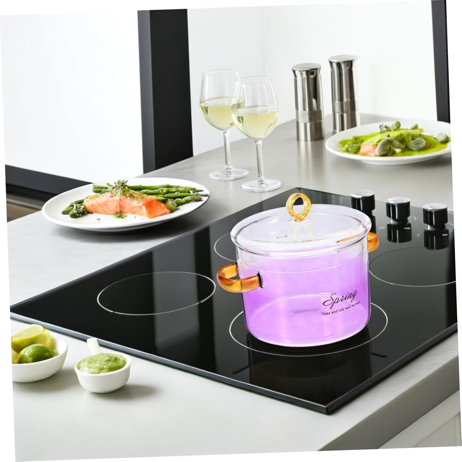 High Borosilicate Glass Stewpot with Lid Heat Resistant Clear Cooking Pot for Ramen Noodles Milk and Sauces Capacity for Stovetop Use