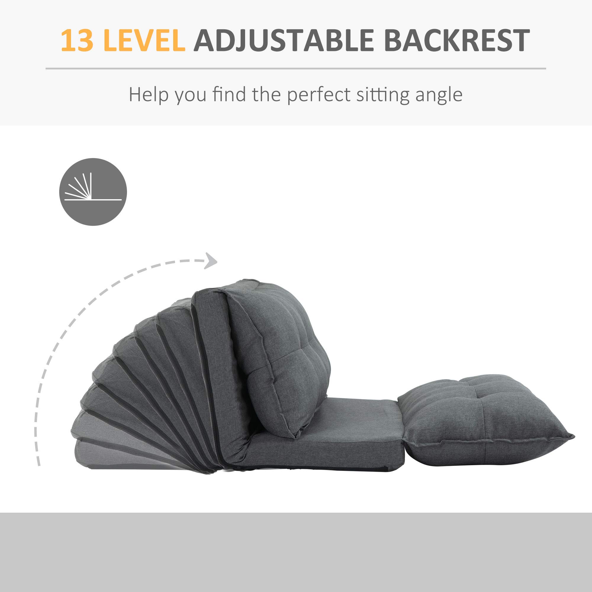 HOMCOM Fauteuil de Sol Paresseux chauffeuse Fauteuil Convertible Fauteuil Salon - Matelas d'appoint - Inclinaison Dossier réglable 13 Positions - Tissu Lin Gris