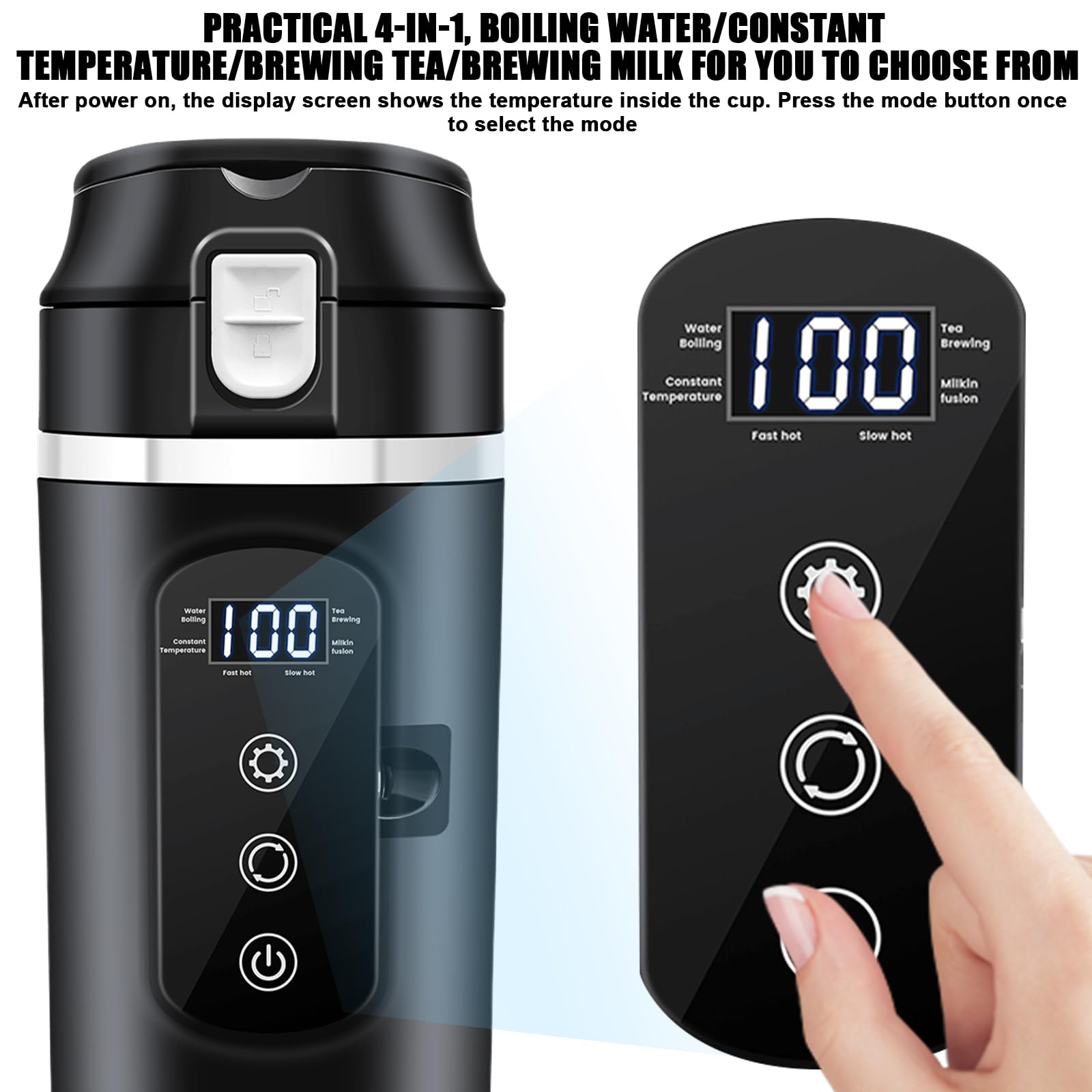 Waterkoker Voor Auto, Elektrische Waterkoker, 24 V/12 V, Verwarmde 500 Ml Reiswaterkoker Temperatuur Regelbaar Auto Met Lcd Display Vrachtwagen Reizen Camping 1424936441