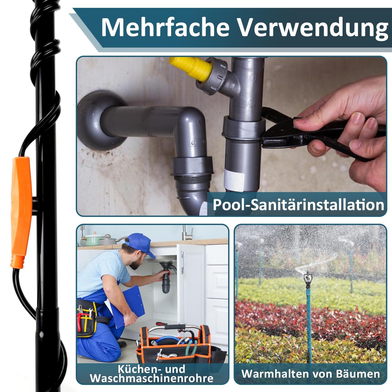 Cavo Riscaldante Per Tubi VEVOR 2m, 23W/m Con Termostato Integrato - Antigelo Per Tubi Acqua - Foto 11