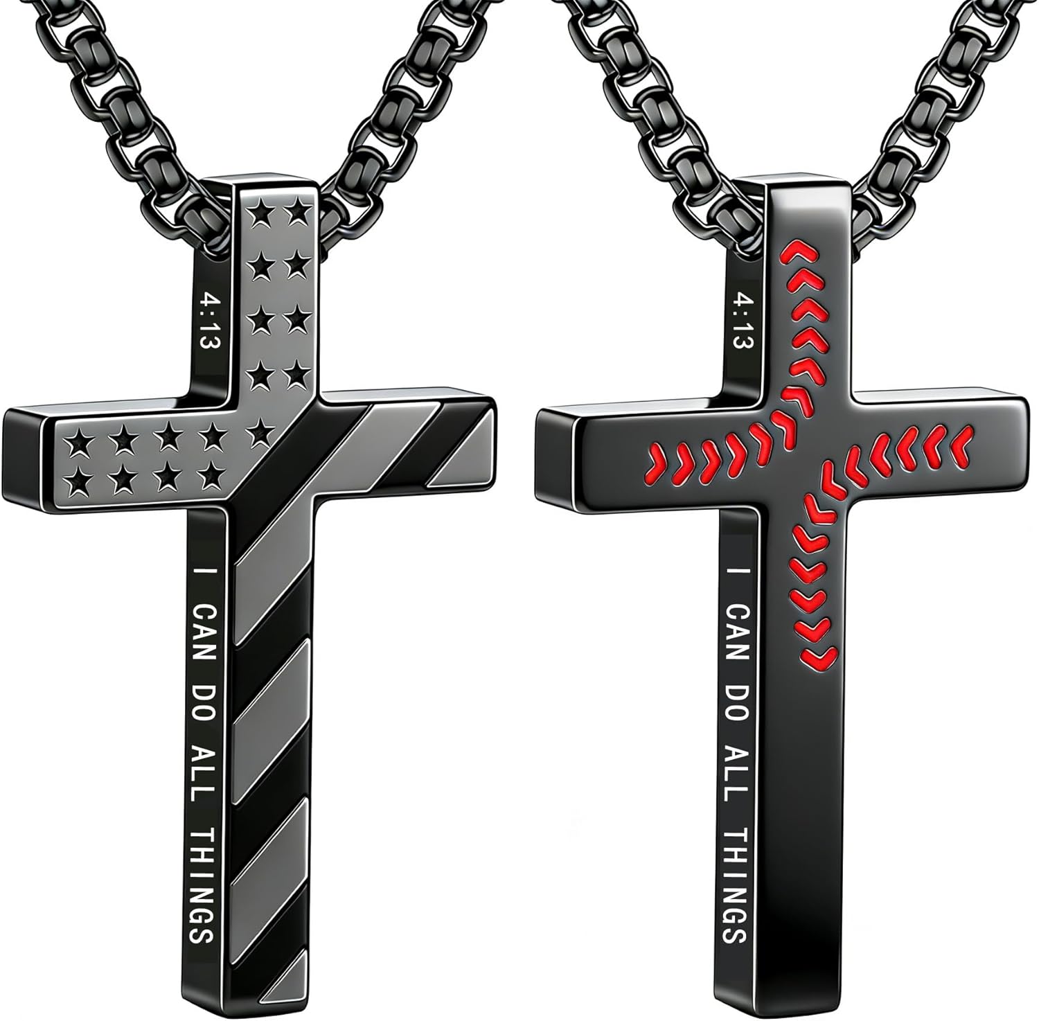 VERKUUY Baseball Cross Necklace for Men Boys(22+2 Inches), 316L Stainless Steel Chain American Flag Pendant Bible Verse Religious Christian Easter Jewelry Gifts