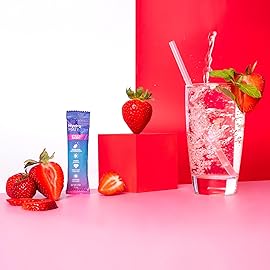HydroMATE Electrolytes Powder Drink Mix Packets Hydration Accelerator Low Sugar Rapid Party Relief Recovery Vitamin C Plus Caffeine Strawberry 16 Count