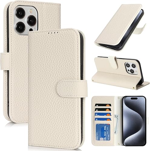 Vista 140 de Zouzt Funda para iPhone 11 de 6.1 pulgadas de piel auténtica con 4 ranuras para tarjetas, tarjetero con bloqueo RFID, tapa magnética, función atril