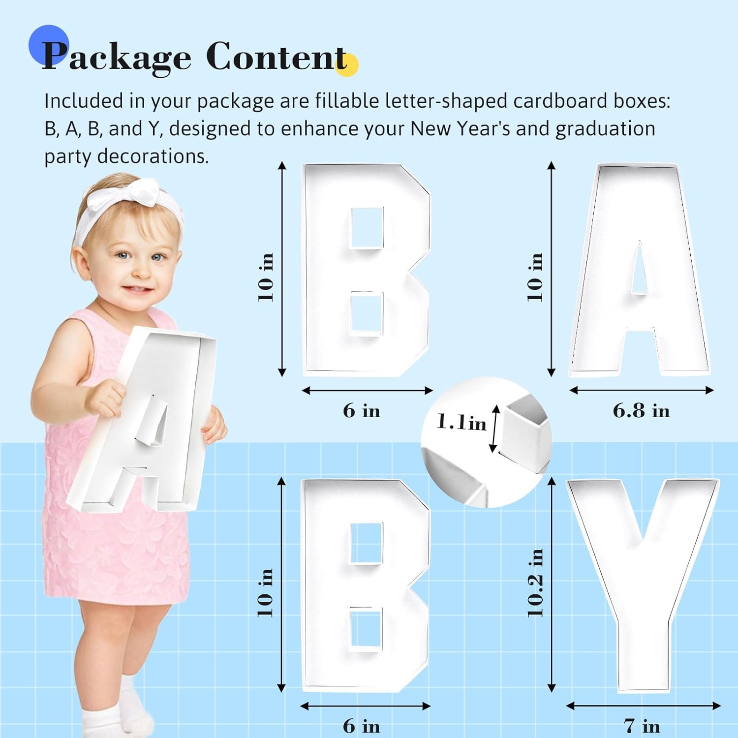 VGOODALL Baby Charcuterie Board Letters, 4 Pcs 10" Baby Shower Food Trays and Platters Fillable Cardboard Letters for Baby Shower Decorations Gender Reveal Birthday Party