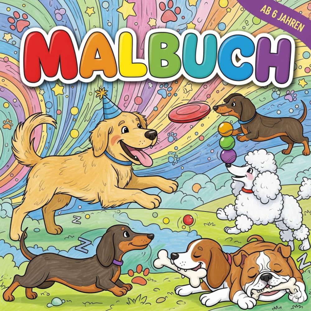 Malbuch, Spielende Hunde, ab 6 Jahren, 50 fröhliche Ausmalbilder die Krativität und Geschick fördern