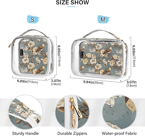 Miniatura 4 de Floral Bird Butterflies Clear Toiletry Bag for Traveling,2 Pack Makeup Cosmetic Bag with Zipper,Travel Bag for Toiletries,Travel Essentials 21215026