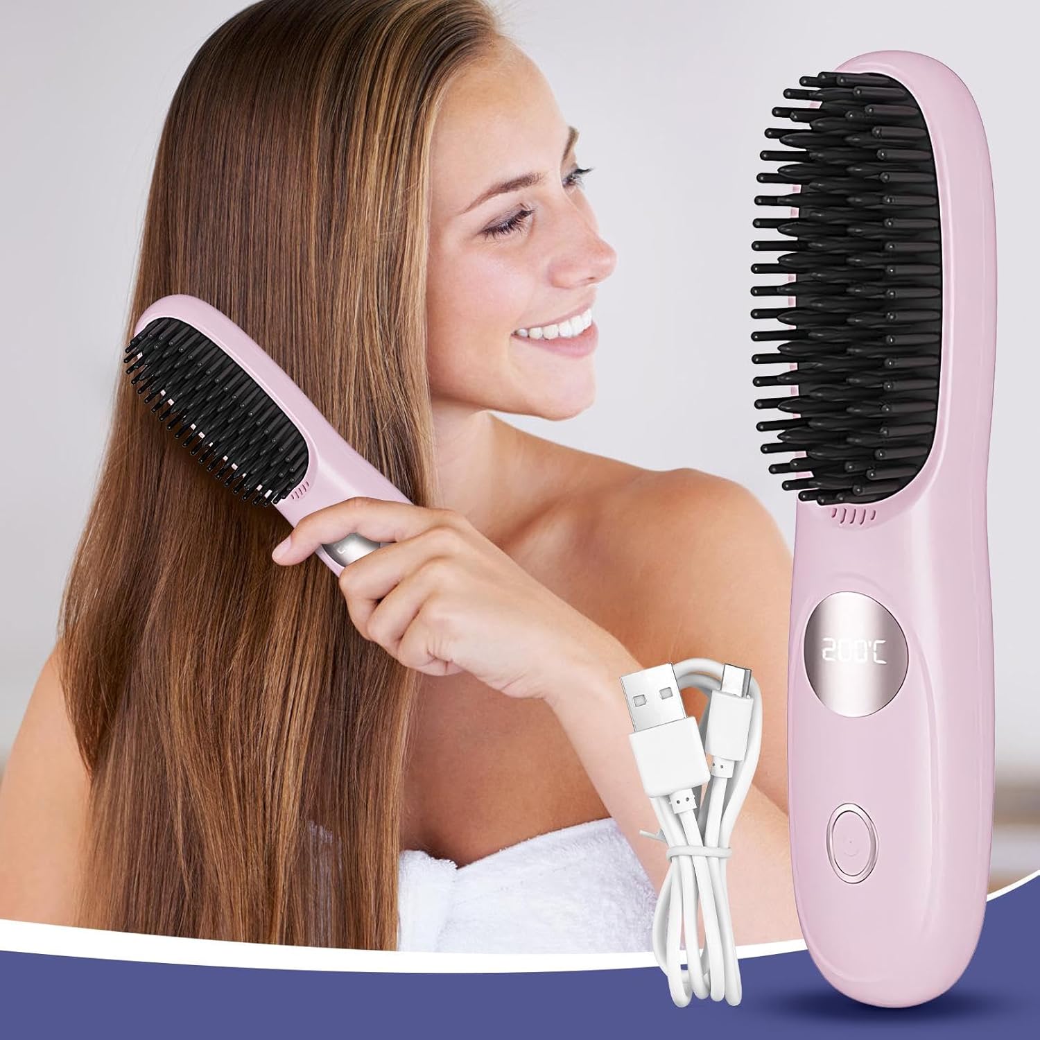 Cordless Straightening Brush - Cordless Hair Straightener Comb | 3 Level Rechargeable Heating Comb for Daily Road Trip Vacation Holiday Commuting Women Men - Image 3