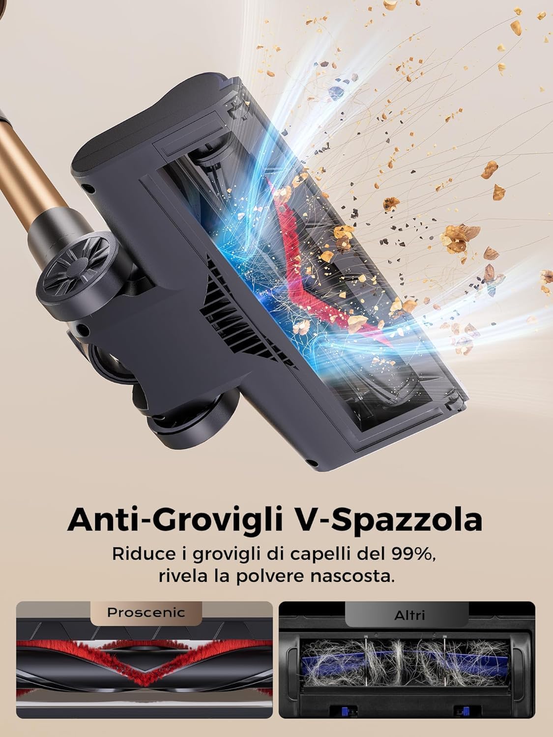 Proscenic P11 Ultra+ Aspirapolvere senza Fili Potente 500W/50Min/50KPA, Scopa Elettrica senza Fili con Spazzola Anti-Groviglio, Display LED, Batteria Rimovibile, per Pavimenti/Tappeti/Peli