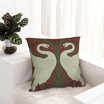 Art Deco Swan Throw Pillow Cover Modern Warm Pillow Cases Square for Home Decor Bedroom Sofa Living Room Cushion Cover 18x18 Inch