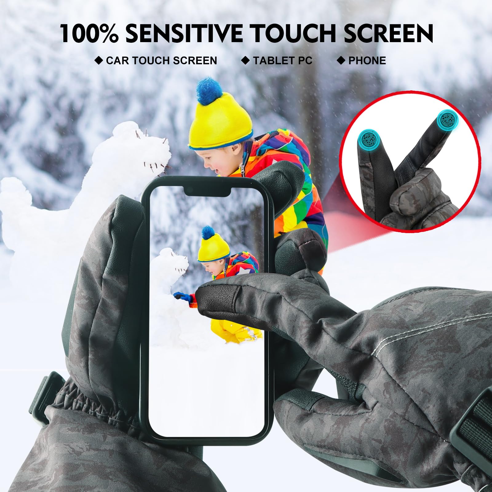 Guantes calefactados, guantes calefactados para hombres y mujeres, resistentes al agua, con pantalla táctil, recargables, con 2 baterías de 7.4 V y 3200 mAh