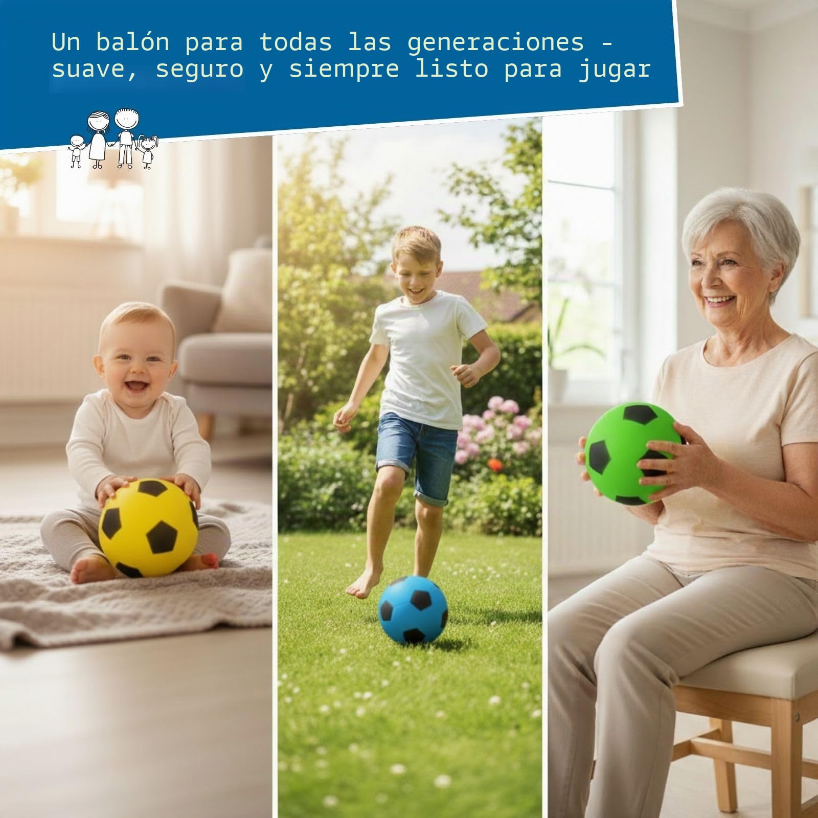alldoro 63105 Balón de Espuma, con diseño de fútbol, para niños a Partir de 18 Meses, para Interior y Exterior, Azul, 20 cm, 153 g