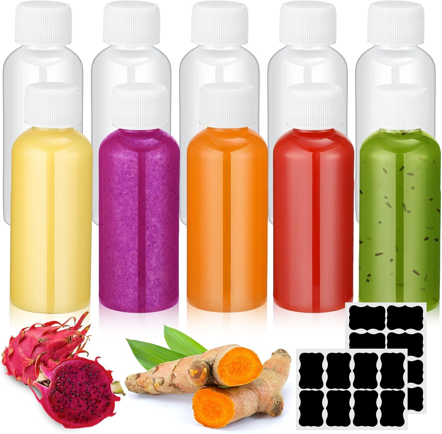 10 pcs 1oz Shot Bottles With Caps Ginger Shots Bottles