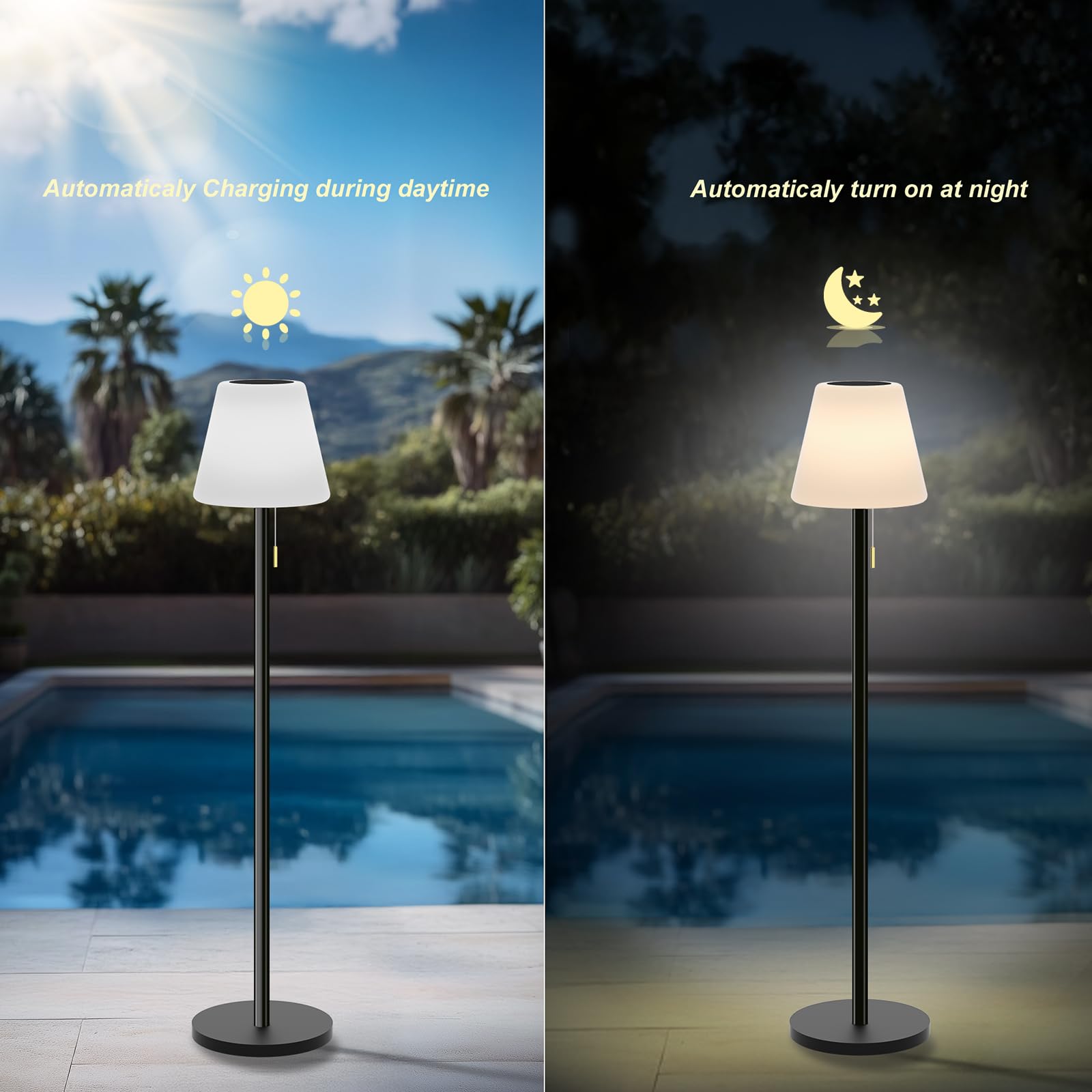 Solar Stehlampe Outdoor Stehleuchte Akku Led Kabellos Solarlampe Dimmbar Warmweiß und RGB stehleuchte mit Lichtsensor,Wasserdicht Stehlampe Außen für Terrassen.