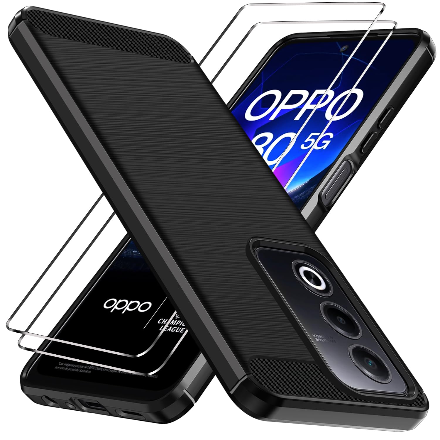 iVoler Etui do Oppo A80 5G z 2 szt. szkła hartowanego, [odporne na wstrząsy wojskowe] etui ochronne, smukłe miękkie silikonowe TPU odporne na odciski palców i zarysowania, czarne
