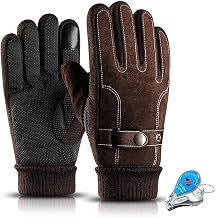 KXF Thermal Gloves, Mens Leather Winter Waterproof Gloves Thick Warm Fleece Lined Windproof Cold Proof Touchscreen Glove for Cycling Driving Running Camping Hiking