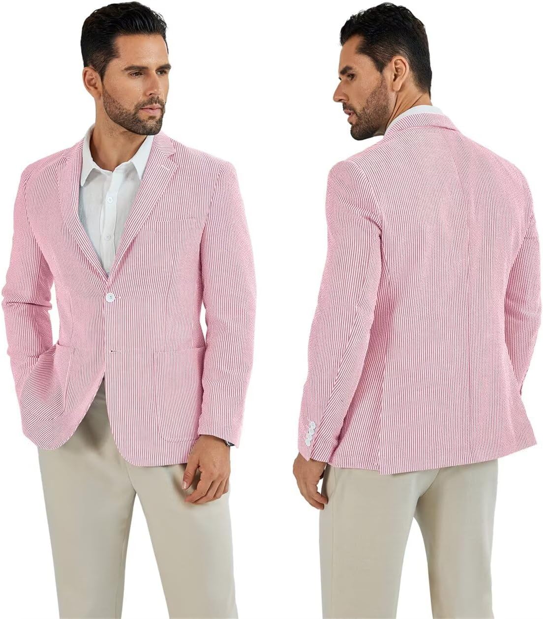 Seersucker Mens Suit Jacket Slim Fit Casual Blazer Summer Sport Coats Wedding Suits Jackets Prom Tuxedo Blazers