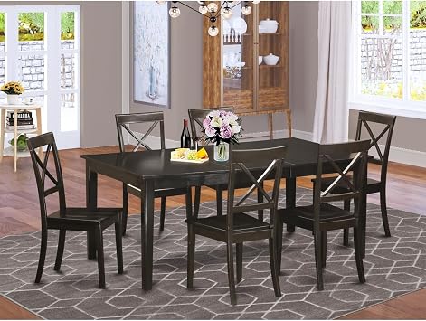 HomeStock Modern Dining Room Set - Table with 6 Chairs - Kitchen Set - Leaf Extension Table - Cappuccino Finish