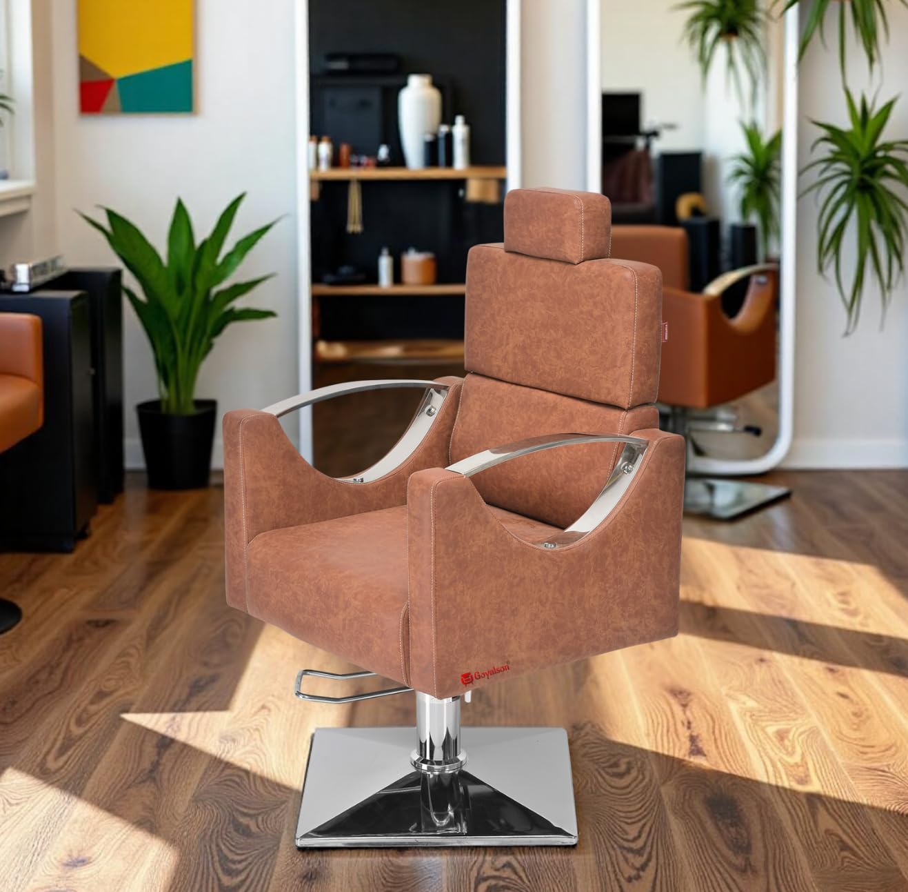 P P CHAIR Leather Beauty Parlor Cutting Chair,Salon/Barber/Cutting/Makeup/Makeover Bride Bridegroom Chair, Cushioned Seat Back, with Hydraulic & Push Back System (Black) (Steel Handle Brown)