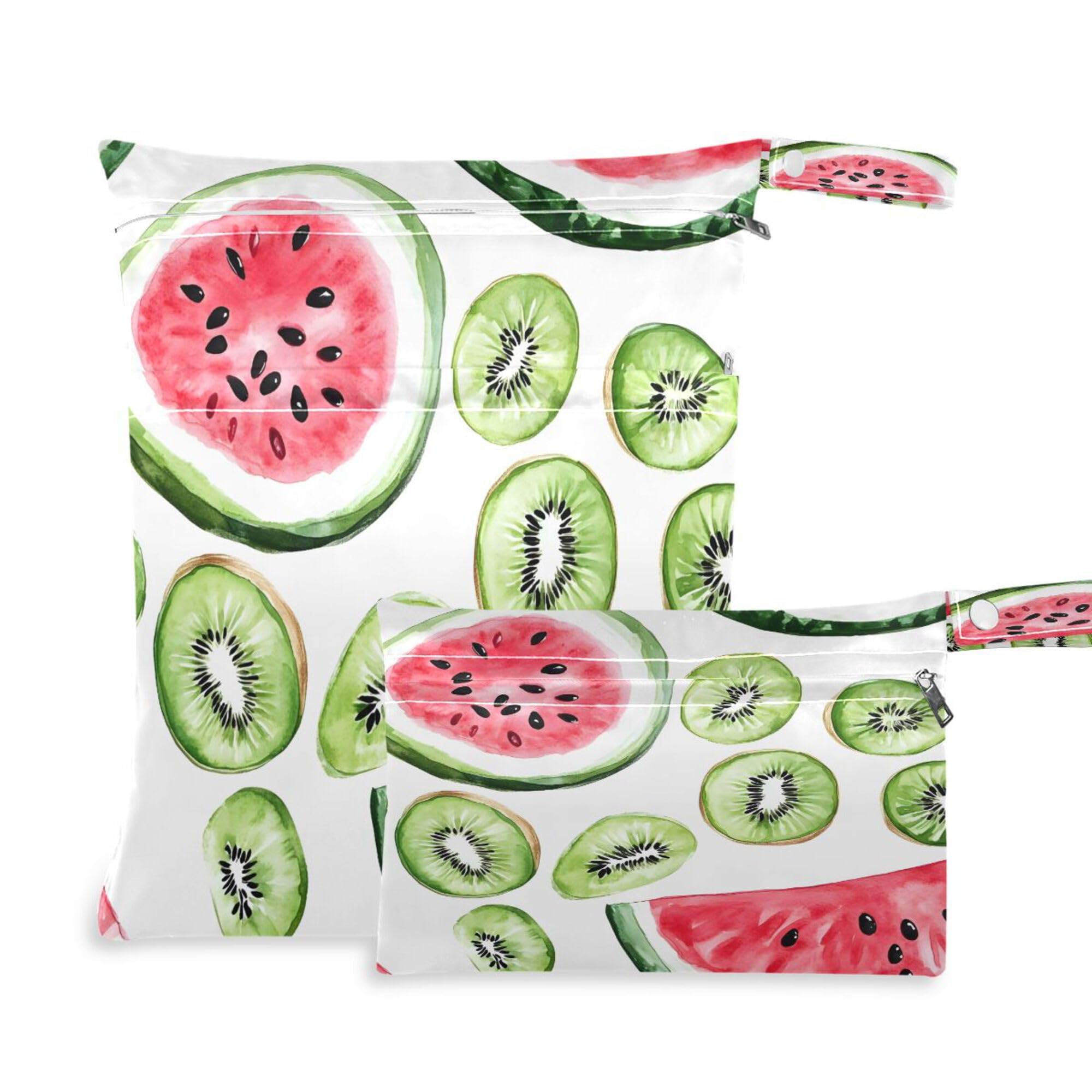 PYBUG Watermelon Kiwi Wet Dry Bags Sets Waterproof Reusable with Two Zippered Pocket for Diaper,Swimsuit,Gym Clothes,2 Pack