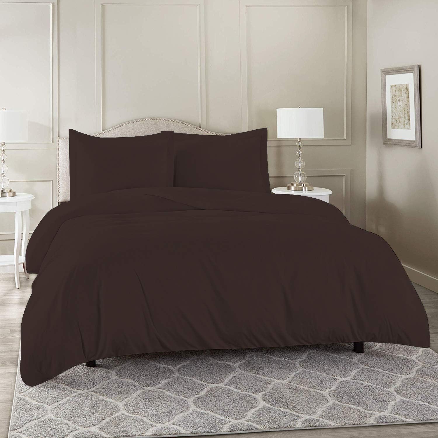 Cotton 1000 TC Ultra Soft Wrinkle Free Duvet Cover Comforter Cover Quilt Cover Blanket Cover with Solid Zipper Closure Double 92 x102 Inches Chocolate Solid-image-22