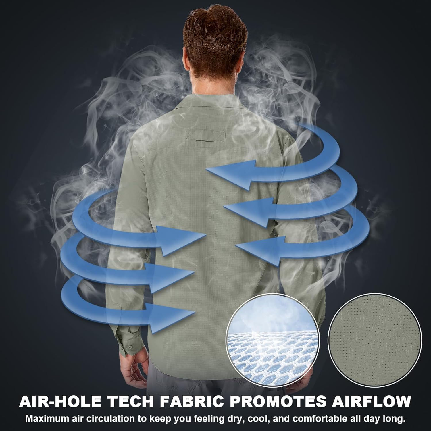 Men Sun Protection Safari Fishing Shirts Long Sleeve UPF50+ UV Quick Dry Lightweight Cooling Hiking Travel Button Down Shirt