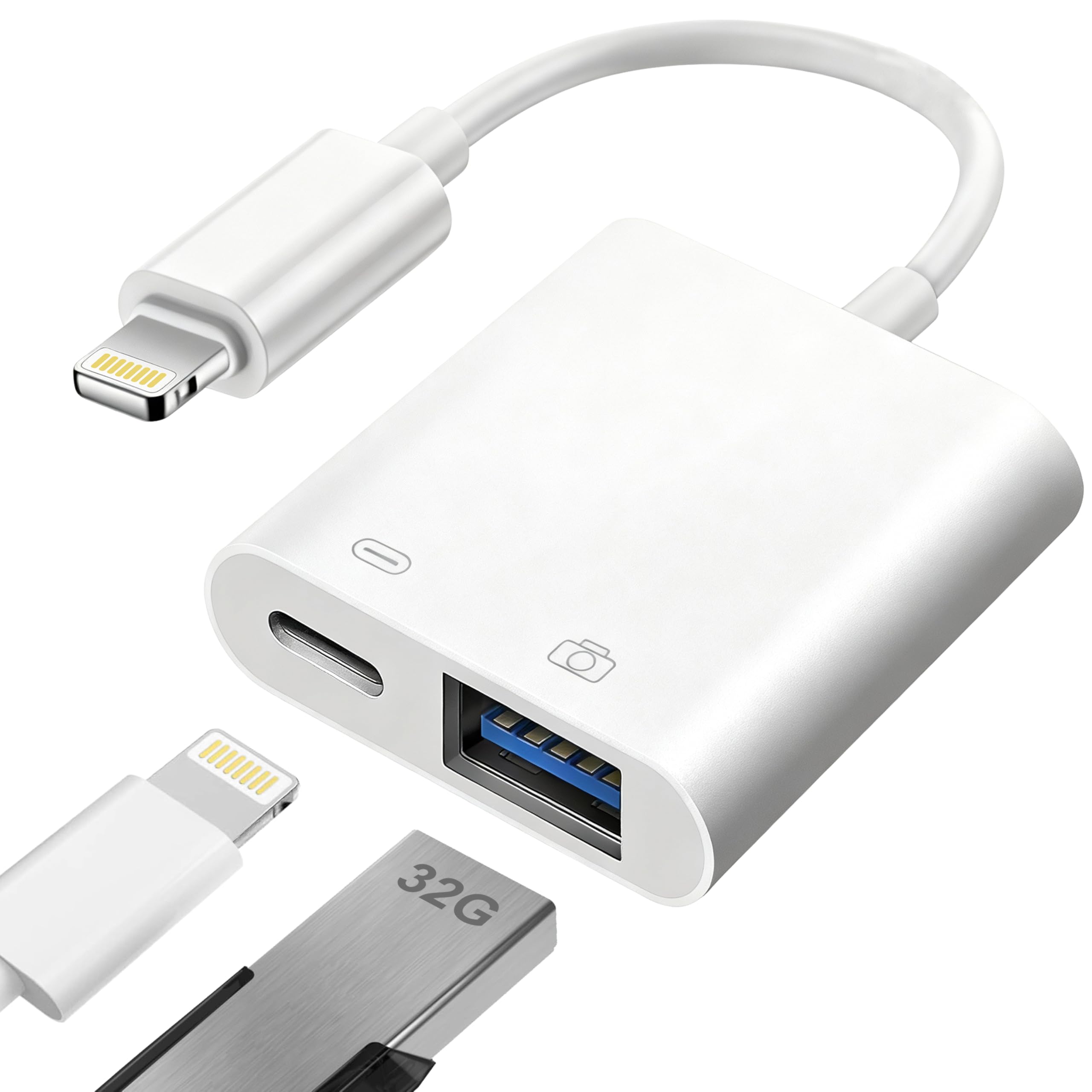 [Certificato Apple MFi]Adattatore Lightning a USB OTG per iPhone 14/13/12/11, Adattatore Fotocamera da Lightning a USB con porta di ricarica,Plug and Play,Supporta U Disk,MIDI,lettore di schede,mouse