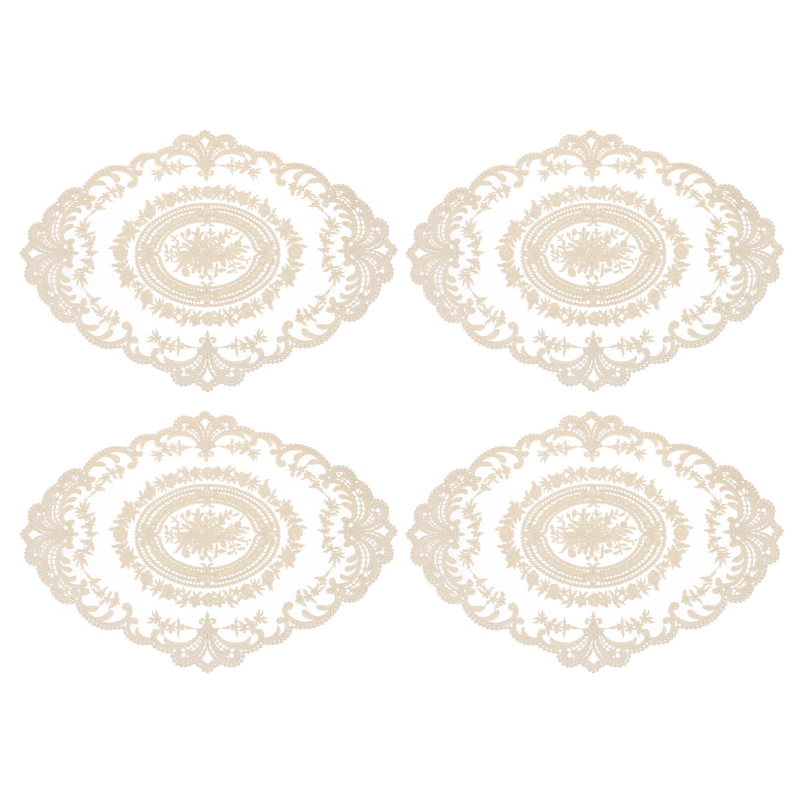 Set de table ovale brodé anti-rayure en dentelle beige foncé uxcell