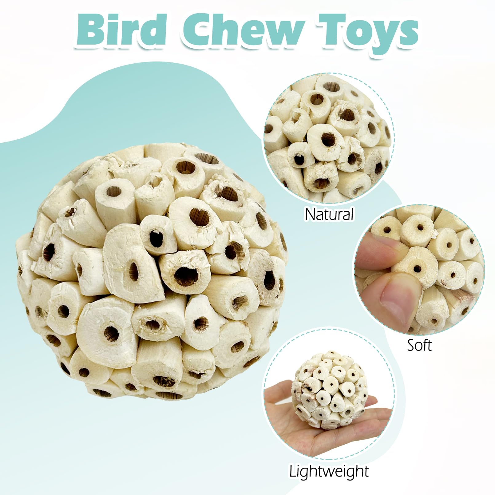 PINVNBY Sola Ball Vogelspielzeug, natürliches weiches Kauspielzeug für Nymphensittiche, Quaker, Papageien, Wellensittiche, Sittiche, Kaninchen, Meerschweinchen, Chinchillas, 12 Stück