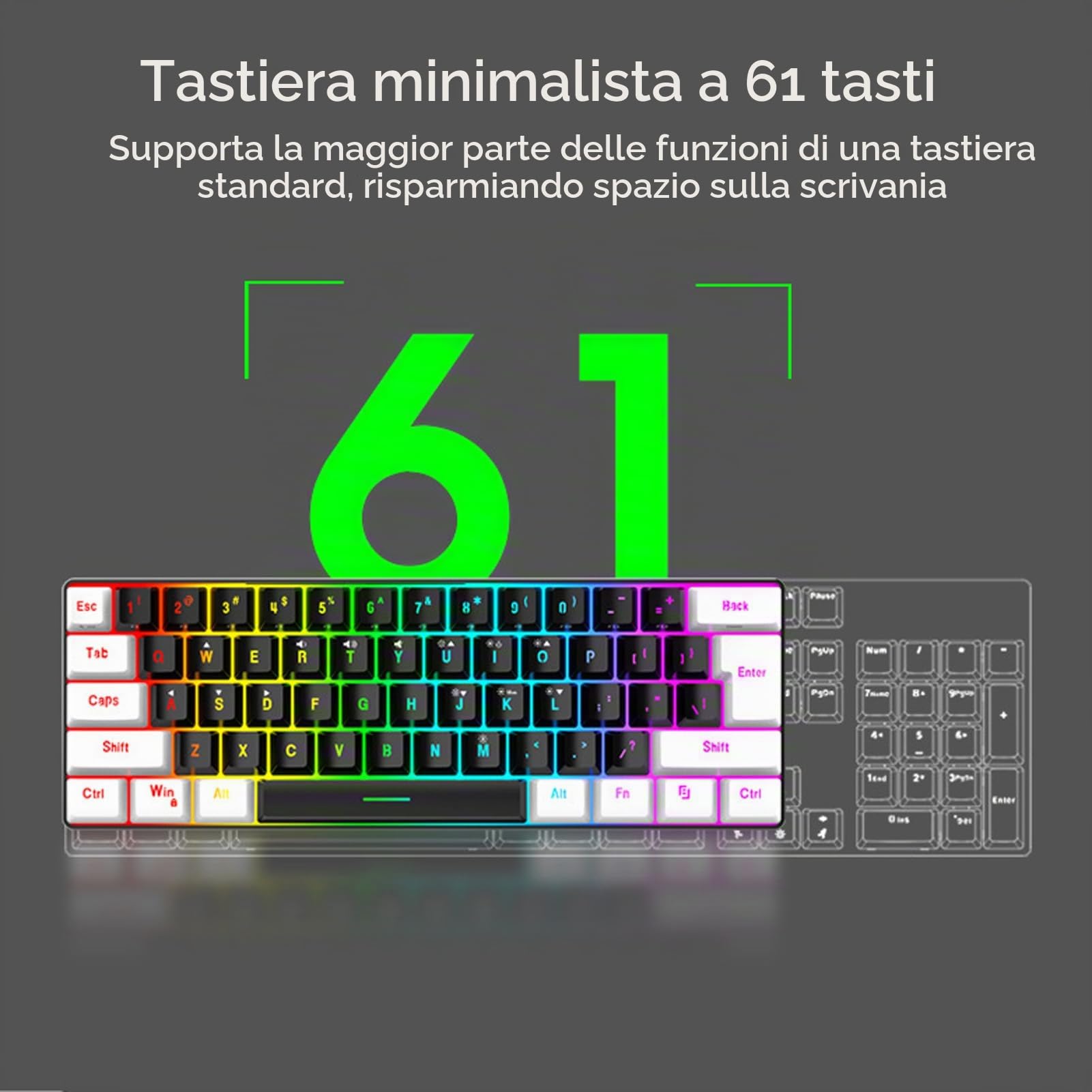 Combinazione Tastiera e Mouse da Gioco Al 60%, Set Tastiera e Mouse Retroilluminati RGB, Mini Tastiera Meccanica a 61 Tasti, Mouse Ottici Ergonomici, Set da Gioco Cablato per PC