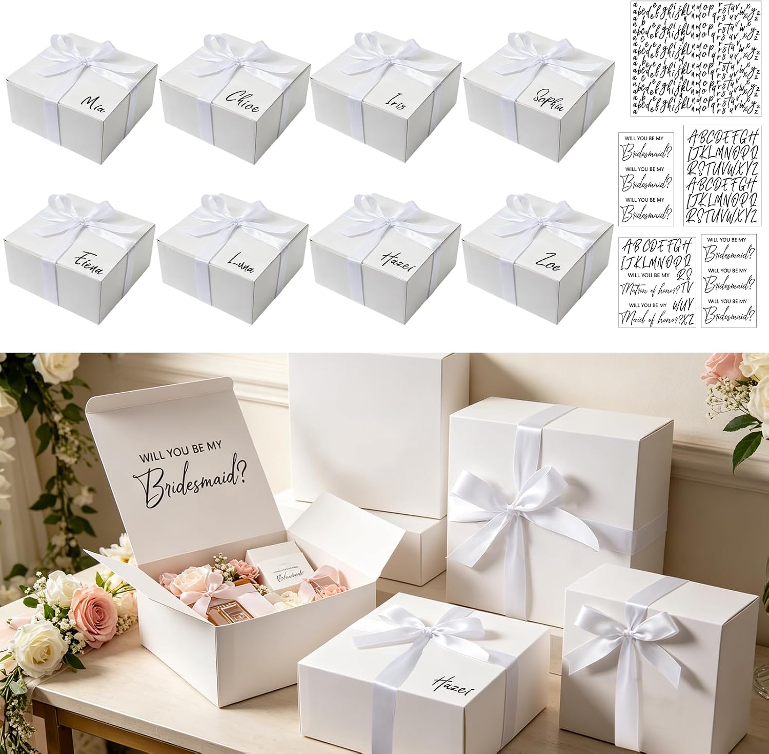Foxtell 8 Pcs Bridesmaid Proposal Boxes, Will You Be My Bridesmaid Box, Gift Boxes with Lids, Bridesmaid Proposal Box for Wedding, Packaging, Present, Birthday, Cupcake