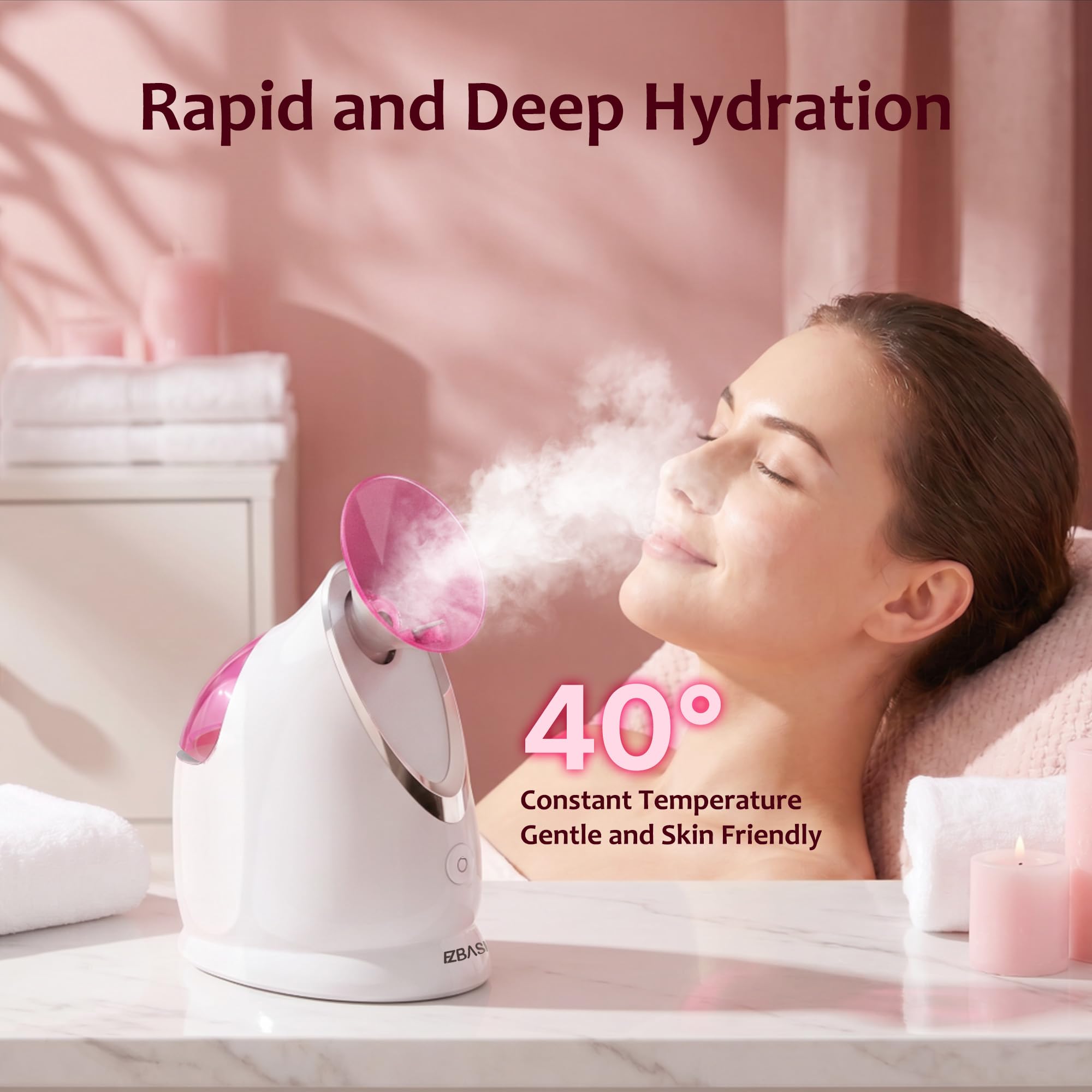 Vapeur Visage Vaporisateur EZBASICS Sauna Spa Facial Chaude Nano Ionique Visage Steamer Humidificateur Appareil Outils Nettoyage Pores 1 Pack + 5 Stainless Steel Skin Kit Rose