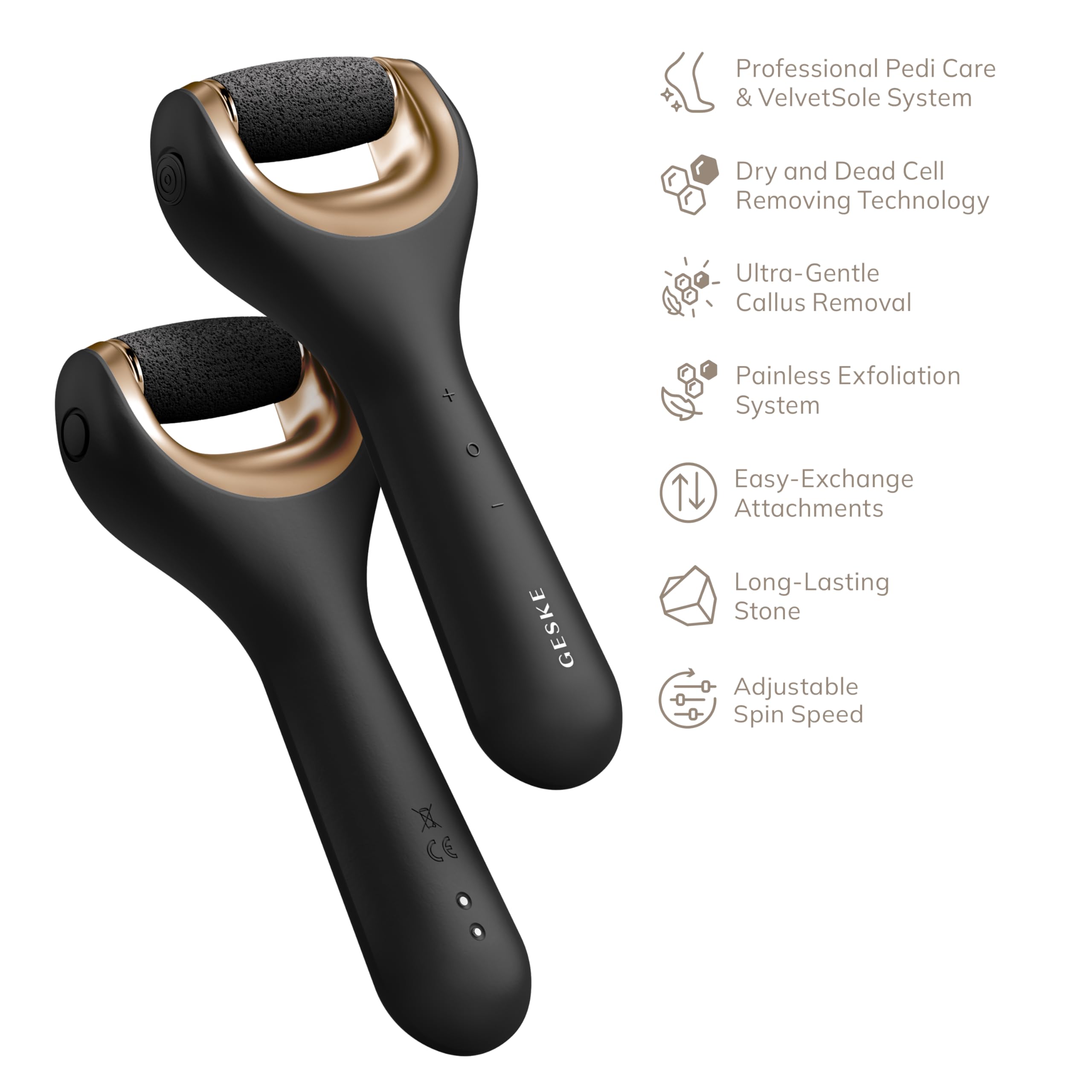 GESKE Electric Pumice Foot Smoothing Roller | 7 in 1 | Elektrische Fußfeile | Bimsstein | Für glatte Füße | Fortschrittliche Hornhautentfernung | Für Dein Pediküre-Set