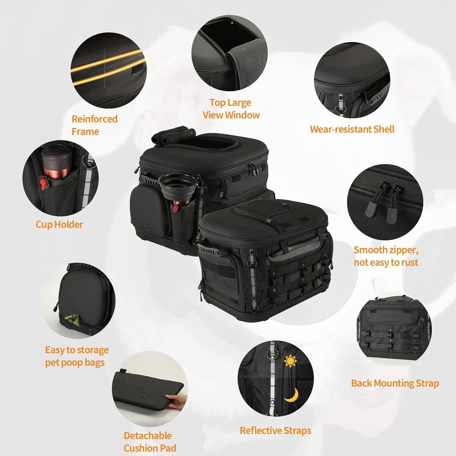 Motorcycle Pet Holder, Motorcycle Dog Cat Caddy, Proof Pet Crate Travel Luggage Bags, Crash Bar Bags, Bear a Weight of 25kg, Doubles as Motor Pannier Tool Bag, for Touring Models