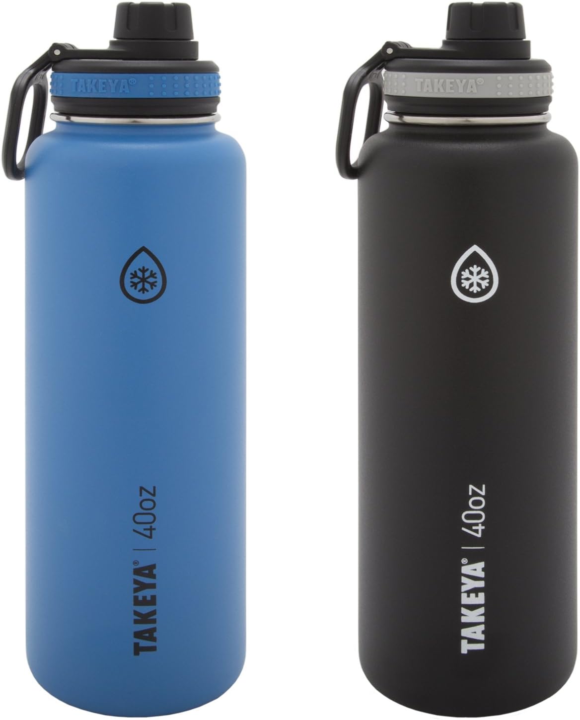 Thermoflask Leak Proof Insulated Stainless Steel Workout Sports Water Bottle Tumbler, 40 Oz, Black and Blue 2-pack