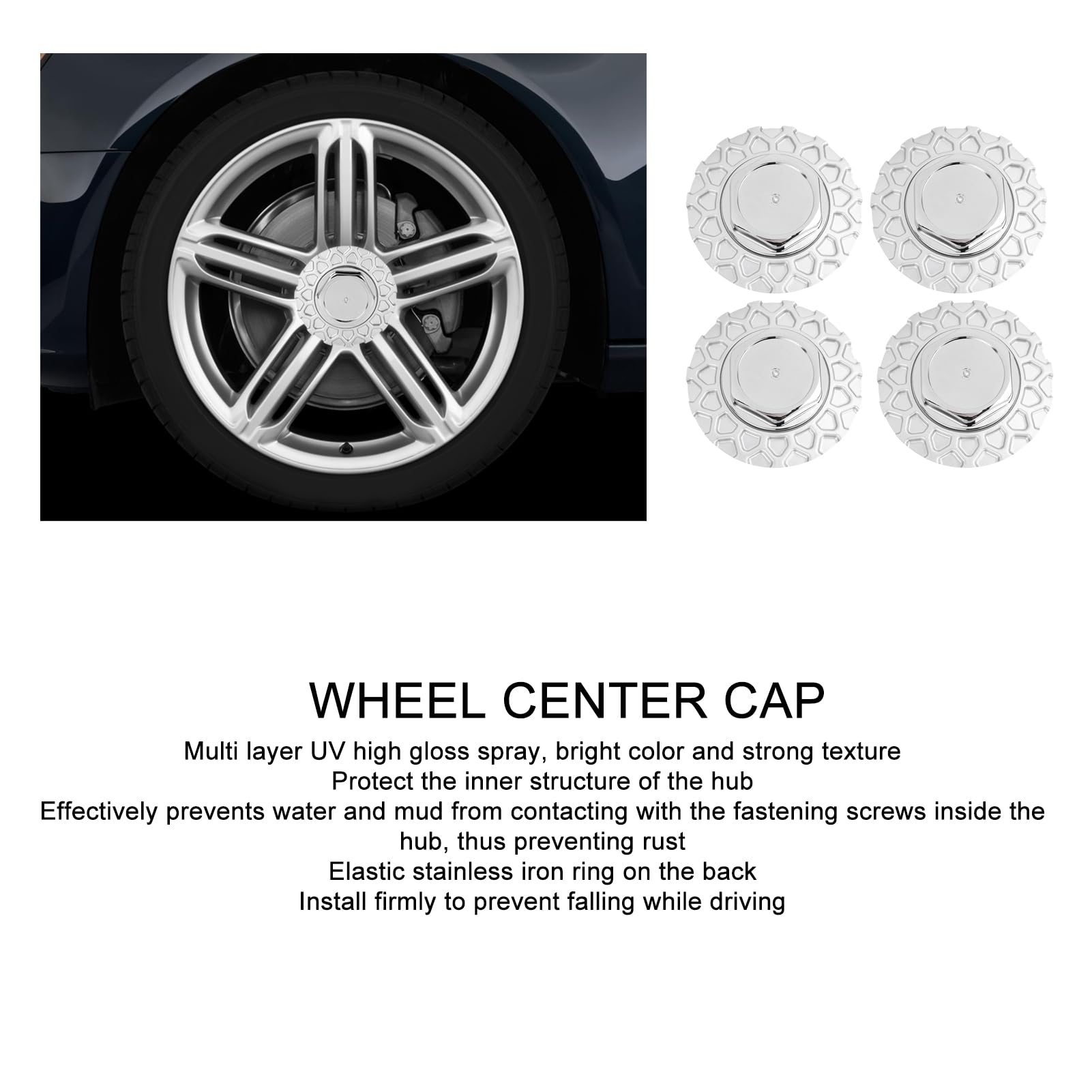4PCS Capuchons de Centre de Roue 157mm Argent Structure Stable Forme de Ajustement Universel Capuchons de Centre de Jante de Voiture Fabriqués à Partir de Matériau ABS, avec