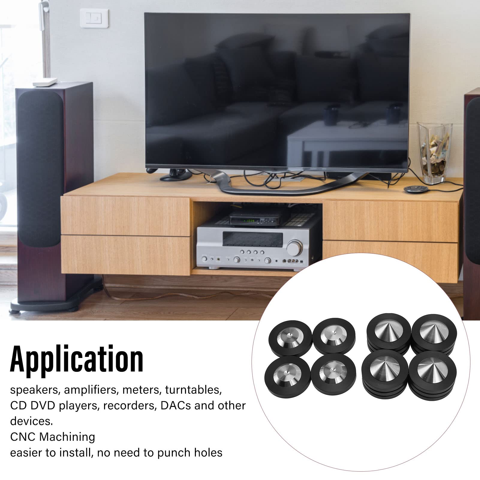 SP4937 4 pezzi di piedini isolanti per altoparlanti, piedini isolanti per giradischi HiFi destinati ad amplificatori, lettori CD/DVD e registratori, punte ammortizzanti in acciaio