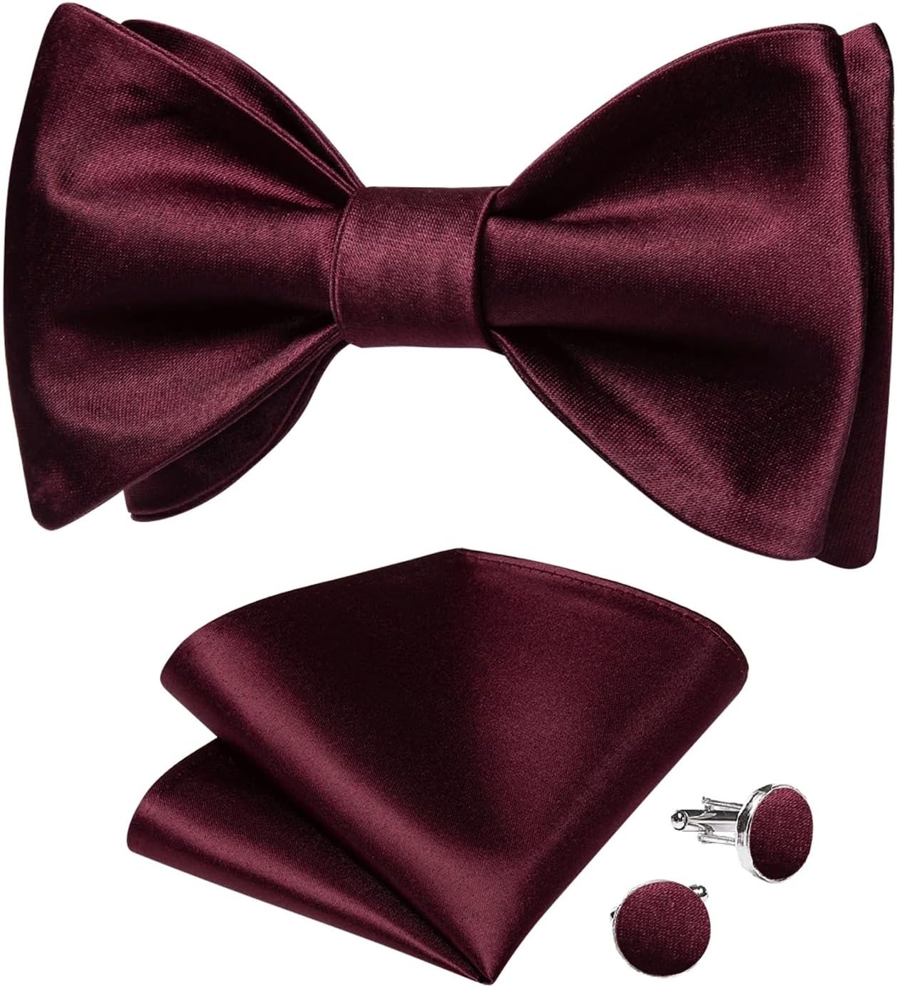 Retro Bowties Classic Silk Solid Bow Ties for Man Wedding Party Groom Knot Hanky Cufflinks