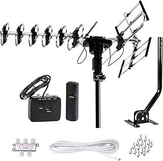 Ad – Five Star Outdoor Antenna HD TV 200 Miles Range with Motorized 360° Rotation, UHF/VHF/FM Radio with Infrare...