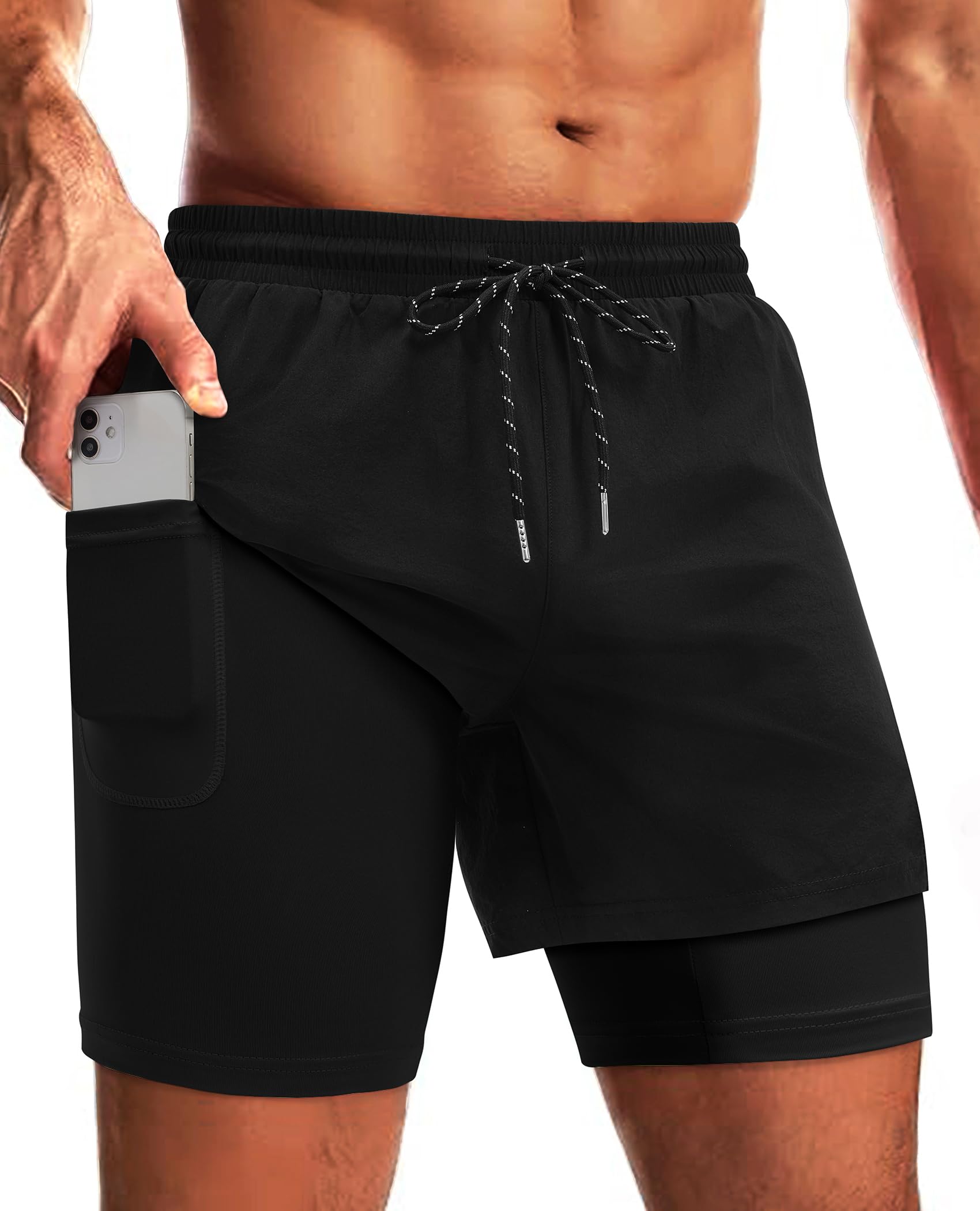 Mens Running Athletic Shorts with Zipper Pocket 5 Quick Dry 2 in 1 Liner Gym Sport Basketball Workout