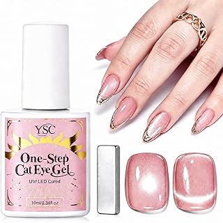 YSC Cat Eye One Step Gel Nail Polish, 10ml 3-in-1 Clear Cat Eye Magnetic Gel Polish with Magnet Stick, Translucent Glassy Finish UV LED Soak Off Gel, DIY Manicure Nail Art Gift