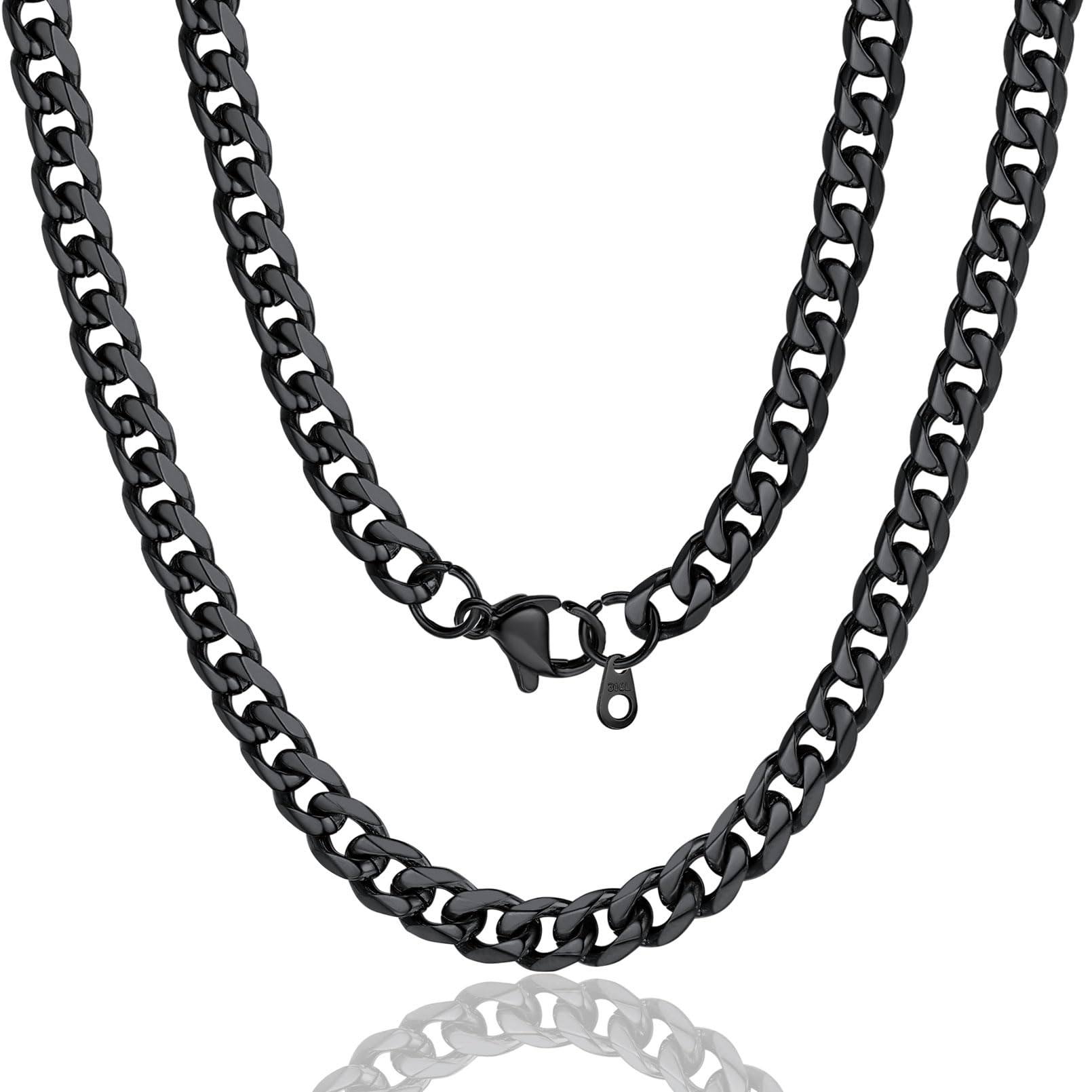 ChainsPro Stainless Steel Cuban Link Chains for Men,Silver/Black/Gold Plated Miami Cuban Chain Necklace 3/6/9/12mm Width,14"-30" Durable Mens Jewelry Gifts for Father's Day Valentine's Day Christmas
