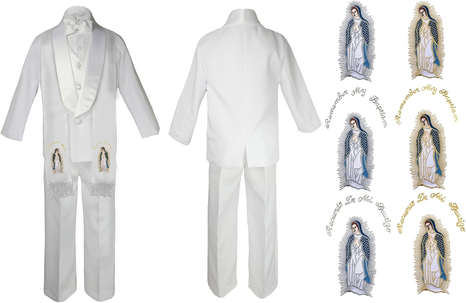 New Born Baby Boy Christening Baptism Church White Suit Guadalupe On Stole Sm-7