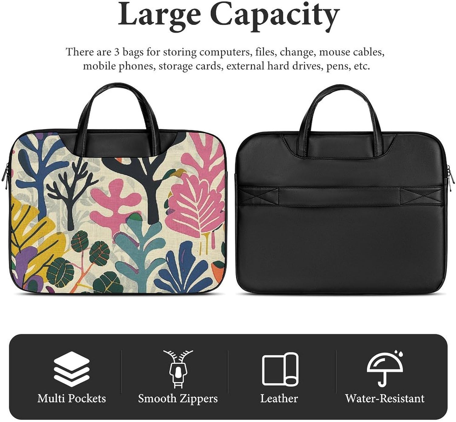 Handheld Leather Laptop Bag Trees And Leaves Printed Travel Bag Briefcase Business Bag Decorative Tote Bag Unisex image 5